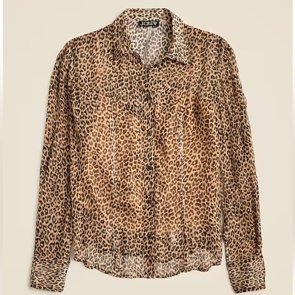 j crew Sheer leopard-print shirt in crinkle chiffon